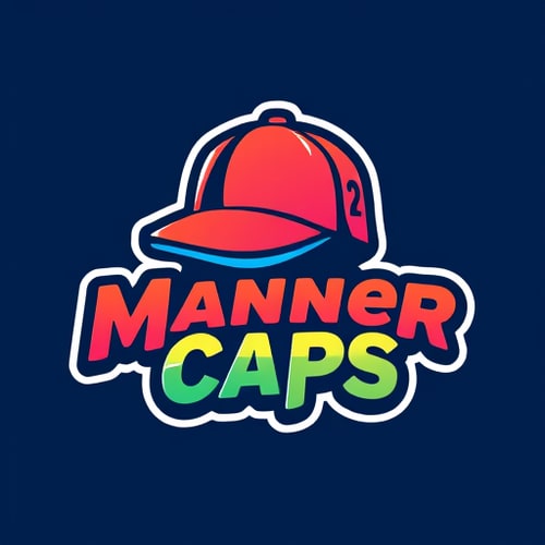 AI Design for Design a funky and vibrant logo for 'Manner Caps', a trendy cap manufacturer. The logo should feature a stylish cap as the central element, integrated creatively with the brand name. Use bold, energetic colors (like bright blues, reds, yellows, or gradient combinations) that pop and attract attention. The font should be modern, quirky, and fun, matching the playful vibe. Include dynamic shapes or patterns that give the logo movement and personality. The design should be eye-catching, memorable, and perfect for caps, merchandise, and social media branding make lofo 3d ant maximum 3 color