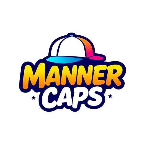 AI Design for Design a funky and vibrant logo for 'Manner Caps', a trendy cap manufacturer. The logo should feature a stylish cap as the central element, integrated creatively with the brand name. Use bold, energetic colors (like bright blues, reds, yellows, or gradient combinations) that pop and attract attention. The font should be modern, quirky, and fun, matching the playful vibe. Include dynamic shapes or patterns that give the logo movement and personality. The design should be eye-catching, memorable, and perfect for caps, merchandise, and social media branding
