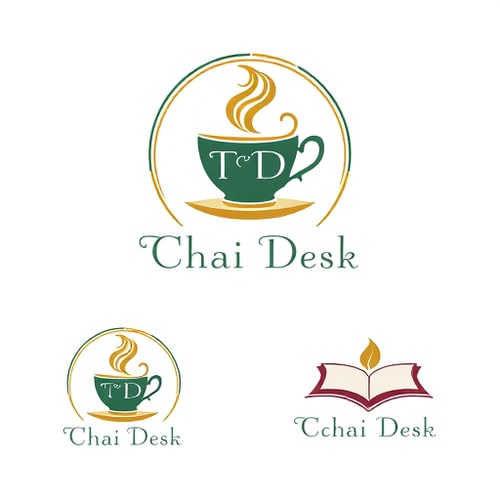 AI Design for Emblem for a classy high-street tea stall named "The Chai Desk": A stylized teacup with delicate steam forming elegant script, set within a circular crest. Muted gold, deep emerald green, and cream., Serif font with a subtle vintage flair. Design inspired by Art Deco and classic British tea houses, with clean lines and intricate detailing. A subtle texture resembling fine parchment. Transparent background. Letterform for a sophisticated tea stall named "The Chai Desk": The initials "TCD" artfully interwoven with subtle tea leaf motifs. Sophisticated navy, warm ochre, and a touch of rose gold., Elegant, slightly condensed sans-serif. Design drawing from modern minimalism and subtle Asian influences, focusing on balance and harmony. Clean, crisp lines with a subtle sheen. Transparent background. Pictorial for a chic high-street tea stall named "The Chai Desk": An abstract representation of a steaming teacup with elegant wisps of smoke curving to form the words "The Chai Desk". Earthy tones of terracotta, soft beige, and a hint of charcoal., Modern, clean sans-serif with rounded edges. Design influenced by contemporary Scandinavian aesthetics and the warmth of a cozy cafe. Subtle gradient effects within the steam. Transparent background. Minimalist for a refined high-street tea stall named "The Chai Desk": A single, elegant line drawing of a teacup and saucer with a small, subtle tea leaf incorporated into the handle. Black, white, and a sophisticated metallic silver., Thin, geometric sans-serif. Design leaning towards Japanese minimalism and a sense of understated luxury. Precise and delicate linework. Transparent background. Illustrative for a charming high-street tea stall named "The Chai Desk": A whimsical illustration of an open book with a teacup resting on its pages, suggesting a place for reading and relaxation. Warm sepia tones, creamy off-white, and a deep burgundy., Hand-drawn, slightly irregular serif font. Design inspired by vintage book illustrations and a cozy literary atmosphere. Soft, textured shading. Transparent background. Abstract for a contemporary high-street tea stall named "The Chai Desk": Geometric shapes representing interlocking tea leaves and abstract forms of steam, creating a sense of warmth and connection. Rich amber, deep indigo, and a clean, bright white., Bold, geometric sans-serif. Design influenced by abstract expressionism and modern branding, emphasizing energy and sophistication. Sharp edges and smooth transitions. Transparent background. Wordmark for a stylish high-street tea stall named "The Chai Desk": The name "The Chai Desk" rendered in a custom script font that flows like steam, with a subtle tea leaf accent on one of the letters. Rich chocolate brown, soft cream, and a touch of brushed copper., Flowing, custom script font. Design inspired by calligraphy and the art of brewing, evoking a sense of artisanal quality. Delicate flourishes and variations in line weight. Transparent background. Emblem for a premium high-street tea stall named "The Chai Desk": A classic crest featuring crossed teacups and a banner with the brand name. Deep navy, classic gold, and a subtle hint of ivory., Traditional serif font with ornate detailing. Design drawing from traditional heraldry and a sense of established quality. Detailed linework and a slightly embossed feel. Transparent background. Pictorial for a modern high-street tea stall named "The Chai Desk": A stylized silhouette of a modern teahouse facade with a subtle steam effect rising from the roof. Sleek charcoal grey, crisp white, and a pop of vibrant teal., Modern, geometric sans-serif. Design influenced by architectural aesthetics and urban chic. Clean, sharp lines and a sense of depth. Transparent background. Letterform for a chic high-street tea stall named "The Chai Desk": A stylized "C" and "D" cleverly integrated to resemble a teacup handle and saucer. Soft blush pink, muted grey, and a metallic rose gold., Delicate, modern sans-serif with a slight feminine touch. Design inspired by contemporary fashion and understated elegance. Subtle curves and a refined balance. Transparent background.