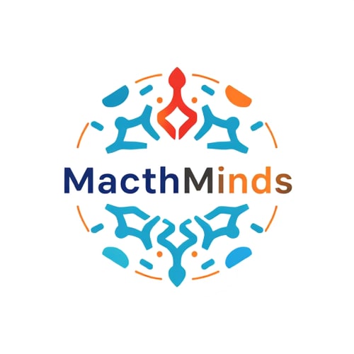 AI Design for a ciruclar logo, the theme is MacthMinds, which is an educational project, in which like minded people come together and work over a common goal or vision. you can make people working as a team and their minds match with each other