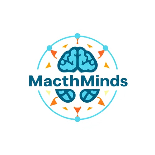 AI Design for a ciruclar logo, the theme is MacthMinds, which is an educational project, in which like minded people come together and work over a common goal or vision. you can make people working as a team and their minds match with each other