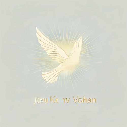 AI Design for Pictorial for a Christian organization focused on sharing the teachings of Jesus named "Yeshu ke Vachan": A simple, stylized dove in flight carrying a subtle olive branch, with rays of light emanating from behind it, suggesting divine guidance and peace. Minimalist, with a focus on clean lines and symbolic representation. Blue, gold, and white color palette, evoking divinity, wisdom, and purity. Elegant, sans-serif typography for "Yeshu ke Vachan" that is modern yet reverent. Design with a slight ethereal and uplifting influence, drawing inspiration from classic religious iconography but rendered with contemporary minimalism. Visual execution details will include smooth gradients for the light rays and subtle textures for the dove's feathers. Clean white background.