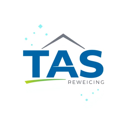 AI Design for Minimalist for an HVAC company named TAS: Clean, modern geometric representation of air flow or a stylized house with an integrated air vent, Cool blues and grays with a subtle accent of green or orange. Sans-serif, professional, and highly legible font. Design inspired by modern architectural lines and energy efficiency, with sharp edges and smooth curves, emphasizing precision and reliability. Visual execution using negative space and subtle gradients for depth. White or transparent background.