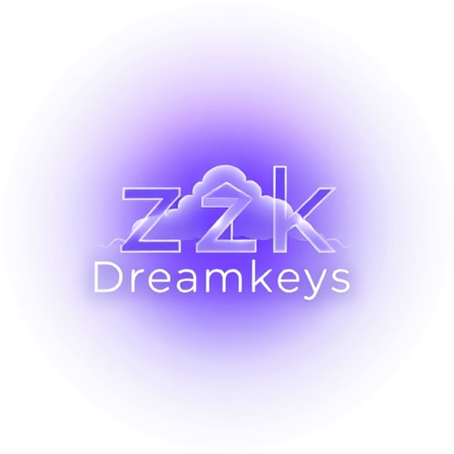 AI Design for Letterform logo for a mysterious, dream-themed brand named "Dreamkeys": stylized letters 'z' in lowercase, resembling wisps of cloud at the center, with capitalized letters at the end of thin, strip-like forms. The "pertens" (assuming this refers to a visual element representing the "keys") should resemble small house icons. Colors: a gradient of deep indigo to ethereal violet, with subtle highlights of pearlescent white. Typography: a modern, slightly elongated sans-serif font for any accompanying text. Design influence from abstract art and celestial imagery, with a surrealist style. Visual execution should be sleek and slightly glowing, with delicate lines. Background type: a soft, nebulous gradient.