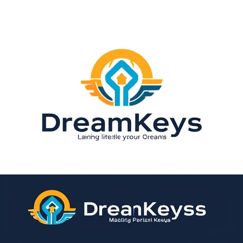 AI Design for Dreamkeys company name dramkeys qoute unlock your dreams logo should look like key based ok skilss we give gifts we sale keys chains for dream bike dream car and dream house it should represent on logo image key inside of logo content like