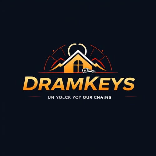 AI Design for we sale key chains for dream bike dream car and dream house it should represent on logo image key inside of logo content like Dreamkeys compant name dramkeys qoute unlock your dreams