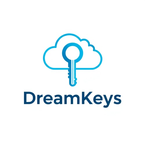 AI Design for keys logo Dreamkeys it should like cloud is head of key and body is content Dreamkeys