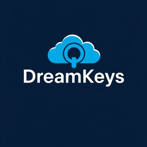 AI Design for keys logo Dreamkeys it should like cloud is head of key and body is content Dreamkeys