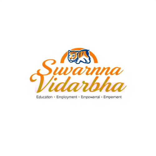 AI Design for Create a logo and write its name in calligraphy fonts as Suvarna Vidarbha. The slogan of the logo is Education • Employment • Empowerment. The logo mentions the city of Nagpur. Logos that include tiger or orange