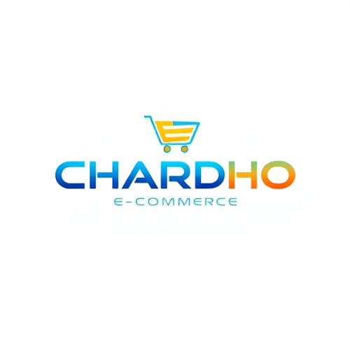 AI Design for "Minimalist and modern logo design for CHARDHO E-commerce, sleek typography with a futuristic touch, dynamic shopping cart or abstract symbol, vibrant gradient colors with blue and orange, professional and trustworthy look, style: vector, 3D mockup, high resolution."