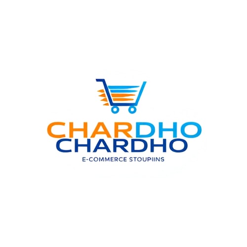 AI Design for "Minimalist and modern logo design for CHARDHO E-commerce, sleek typography with a futuristic touch, dynamic shopping cart or abstract symbol, vibrant gradient colors with blue and orange, professional and trustworthy look, style: vector, 3D mockup, high resolution."