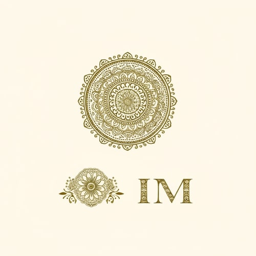 AI Design for minimalistic henna cone + mandala design logo.
Your initials “IM” (Ishika Mehandi) styled with a floral/mandala henna pattern.
A circular logo with a hand outline filled with mehndi elements.
Earthy tones (brown, maroon, golden, olive green) to reflect traditional mehndi colors.