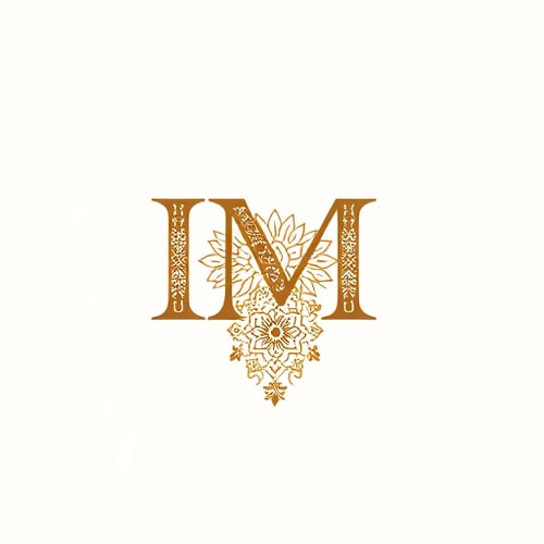 AI Design for Letterform logo for a mehndi artist named Ishika Mehandi: Minimalist interpretation of initials "IM" integrated with a delicate mandala and floral henna pattern, featuring a hand outline filled with mehndi elements. Earthy tones of brown, maroon, golden, and olive green. Typography should be elegant and flowing, reminiscent of henna lines. Design inspired by traditional mehndi artistry with a modern, clean aesthetic. Visual execution to be intricate yet readable, with subtle shading. Plain background.
