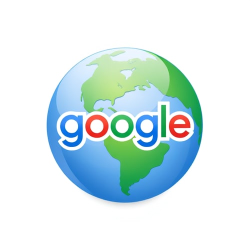 AI Design for Emblem for a search engine named "Google": A round Earth/globe in the center with the word "google" written in a circular shape around it, and the word "Search" written inside the globe, Color palette of vibrant blues, greens, and a touch of white for the globe and text, Typography is a bold, sans-serif font for "google" and a slightly lighter, clear sans-serif for "Search". Design in a modern, clean style with a slight 3D effect on the globe, Visual execution details include a smooth gradient on the globe and crisp, well-defined text, and a transparent background.
