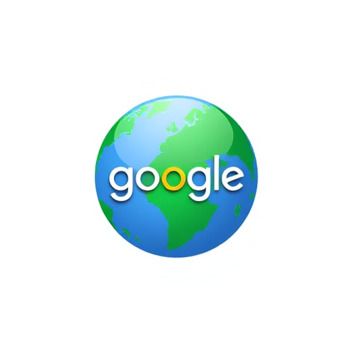 AI Design for Emblem for a search engine named "Google": A round Earth/globe in the center with the word "google" written in a circular shape around it, and the word "Search" written inside the globe, Color palette of vibrant blues, greens, and a touch of white for the globe and text, Typography is a bold, sans-serif font for "google" and a slightly lighter, clear sans-serif for "Search". Design in a modern, clean style with a slight 3D effect on the globe, Visual execution details include a smooth gradient on the globe and crisp, well-defined text, and a transparent background.
