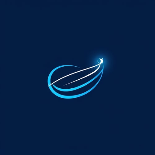 AI Design for An abstract logo icon for a fiber network company. The design incorporates a light beam traveling through a subtle, winding path, symbolizing speed and reliability. Single color dark blue, flat design, professional, vector logo.