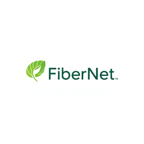 AI Design for Logo for "FiberNet", a fiber optic internet provider. The logo combines a simple leaf shape (symbolizing growth and nature) with a data flow pattern inside it. Soothing green and white color scheme, professional and trustworthy.