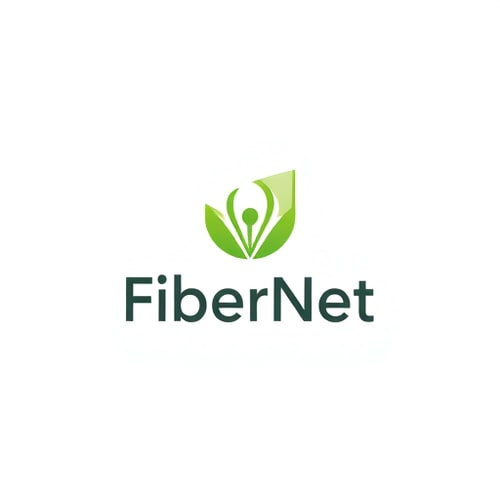 AI Design for Logo for "FiberNet", a fiber optic internet provider. The logo combines a simple leaf shape (symbolizing growth and nature) with a data flow pattern inside it. Soothing green and white color scheme, professional and trustworthy.