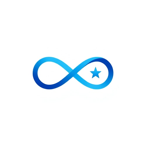 AI Design for Abstract infinity symbol with embedded star, gradient blue colors, represents endless possibilities and excellence"
