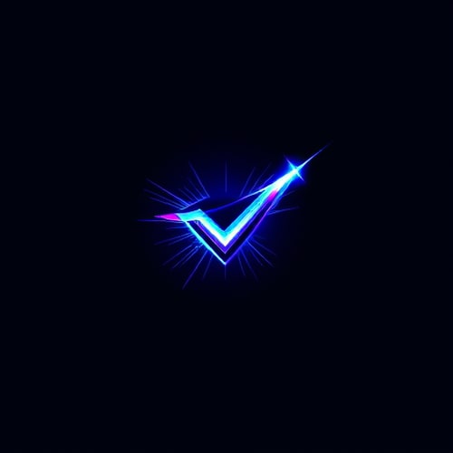 AI Design for A dynamic and modern logo for a fiber internet brand. The design shows a light pulse or a data packet racing through a fiber optic cable, creating a sense of immense speed and motion. The trail forms a checkmark or a star. Electric blue and purple colors, on a dark background