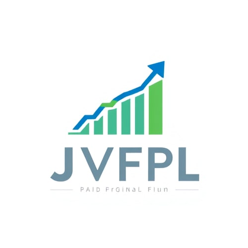 AI Design for Design a modern minimal logo for “JVFPL – Jaharvir Fingrowth Private Limited”. Use an abstract upward arrow and clean typography. Colours: Blue, Green, Grey. Concept: growth, trust, innovation.