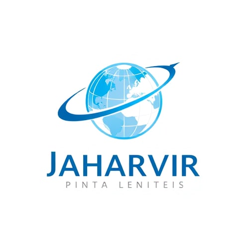 AI Design for Create a corporate logo for “Jaharvir Fingrowth Private Limited”. Include a globe with an orbit arrow and clean bold text. Colours: Blue + Grey. Style: futuristic, professional, global vision.