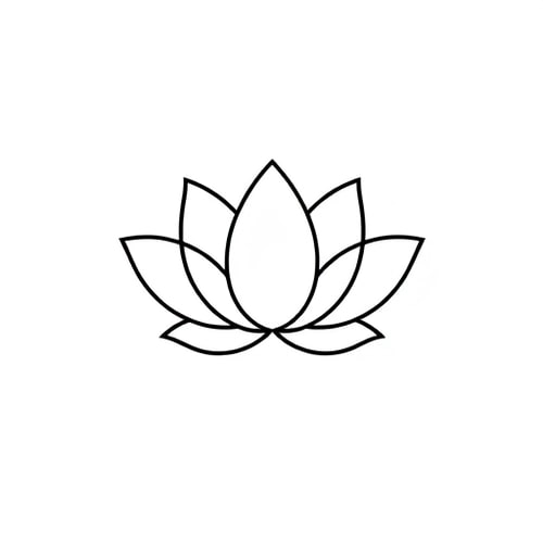 AI Design for Minimalist lotus outline logo with only three large symmetrical petals, clean thin black line art, modern vector design, simple and timeless, black outline on white background, professional branding style.