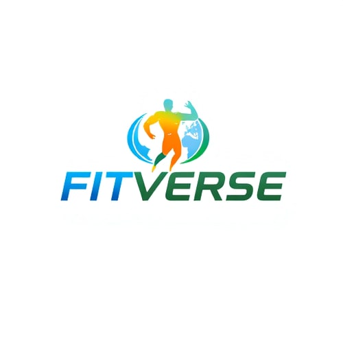 AI Design for Pictorial logo for a fitness and diet consultant brand named "FITVERSE": Abstract representation of a dynamic human figure merging with a stylized globe, symbolizing global reach in fitness and holistic well-being. Vibrant gradient of electric blue, energetic green, and a touch of bright orange, representing vitality, health, and motivation. Bold, modern sans-serif typeface for "FITVERSE" with subtle athletic curves. Design with an emphasis on modern, clean aesthetics and a touch of futuristic inspiration, reflecting innovation in fitness. Use smooth, flowing lines and sharp, impactful angles. White background.