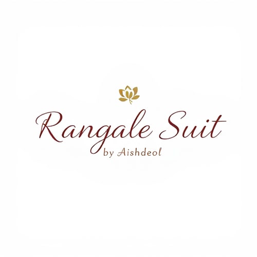 AI Design for Minimal boutique logo for "Rangale Suit by Aishdeol", elegant floral line art illustration of a single delicate flower, clean serif font for "Rangale Suit", stylish handwritten cursive font for "by Aishdeol", soft earthy tones (maroon, beige, muted gold), simple and sophisticated, vector style, transparent background