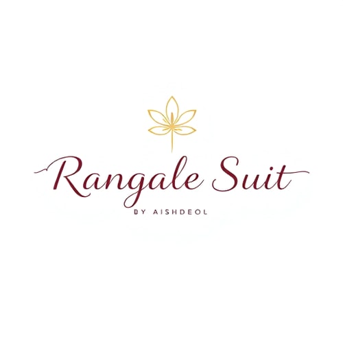 AI Design for Minimal boutique logo for "Rangale Suit by Aishdeol", elegant floral line art illustration of a single delicate flower, clean serif font for "Rangale Suit", stylish handwritten cursive font for "by Aishdeol", soft earthy tones (maroon, beige, muted gold), simple and sophisticated, vector style, transparent background