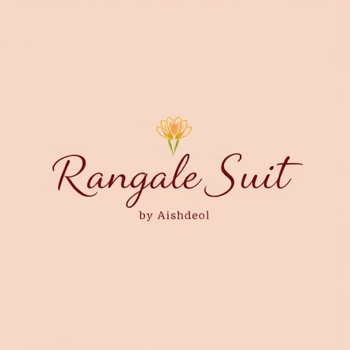 AI Design for Minimal boutique logo for "Rangale Suit by Aishdeol", elegant floral line art illustration of a single delicate flower, clean serif font for "Rangale Suit", stylish handwritten cursive font for "by Aishdeol", soft earthy tones (maroon, beige, muted gold), simple and sophisticated, vector style, transparent background