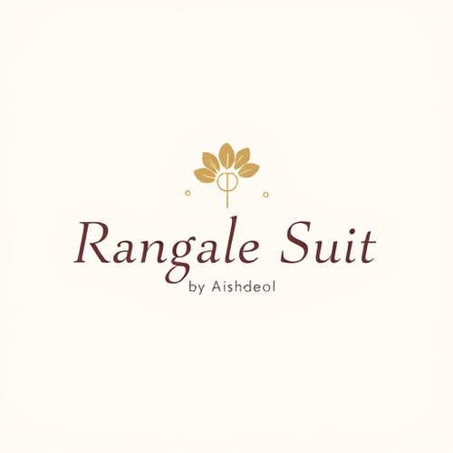 AI Design for Minimal boutique logo for "Rangale Suit by Aishdeol", elegant floral line art illustration of a single delicate flower, clean serif font for "Rangale Suit", stylish handwritten cursive font for "by Aishdeol", soft earthy tones (maroon, beige, muted gold), simple and sophisticated, vector style, transparent background
