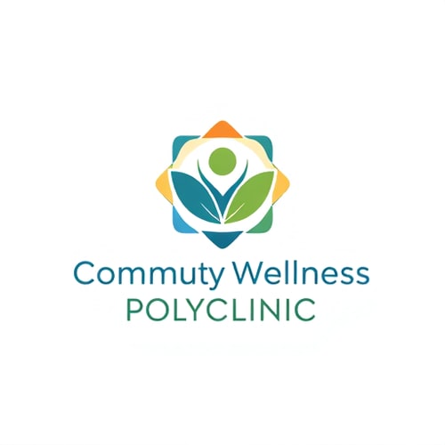 AI Design for Professional logo design for "Community Wellness Polyclinic".  
Concept: a modern medical coworking hub where doctors rent private cabins to serve the community.  
Design should combine the idea of community + healthcare + professional spaces.  
Use abstract shapes like connected circles, flowing lines, or hexagons to symbolize collaboration and network.  
In the center, a unique wellness icon: a stylized human figure rising like a sunrise or a blooming leaf, representing holistic health and positivity.  
Avoid using generic red cross or hospital icons.  
Color palette: calming blue (trust), vibrant green (wellness), and warm orange (energy).  
Style: minimal, flat vector, futuristic yet human, perfect for trademark and branding.  
Typography: clean sans-serif, bold for “Community Wellness”, lighter for “Polyclinic”.
