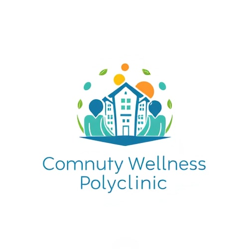 AI Design for Logo design for "Community Wellness Polyclinic".  
Concept: A modern healthcare coworking hub where doctors rent cabins to serve the community.  
Abstract design: a circle with connected human figures and abstract building/cabin shapes inside, symbolizing both community and professional space.  
Include elements of wellness like a sunrise, leaf, or soft curve lines, but avoid red cross.  
Colors: calming blue, fresh green, and a touch of warm orange.  
Minimalist vector logo, flat, scalable, clean background.  
Typography: modern sans-serif, professional yet approachable.