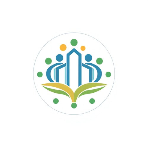 AI Design for Logo design for "Community Wellness Polyclinic".  
Concept: A modern healthcare coworking hub where doctors rent cabins to serve the community.  
Abstract design: a circle with connected human figures and abstract building/cabin shapes inside, symbolizing both community and professional space.  
Include elements of wellness like a sunrise, leaf, or soft curve lines, but avoid red cross.  
Colors: calming blue, fresh green, and a touch of warm orange.  
Minimalist vector logo, flat, scalable, clean background.  
Typography: modern sans-serif, professional yet approachable.