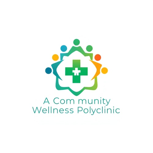 AI Design for Logo design for "A Community Wellness Polyclinic", modern and professional, symbolizing healthcare, community, and holistic wellness. Include a circle of abstract human figures holding hands around a green medical cross at the center. Incorporate soft gradients of blue, green, and orange to represent trust, wellness, and positivity. Minimalist flat style, vector graphic, clean lines, no background, suitable for branding. Typography: modern sans-serif, approachable yet professional. 