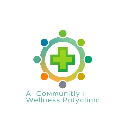 AI Design for Logo design for "A Community Wellness Polyclinic", modern and professional, symbolizing healthcare, community, and holistic wellness. Include a circle of abstract human figures holding hands around a green medical cross at the center. Incorporate soft gradients of blue, green, and orange to represent trust, wellness, and positivity. Minimalist flat style, vector graphic, clean lines, no background, suitable for branding. Typography: modern sans-serif, approachable yet professional. 