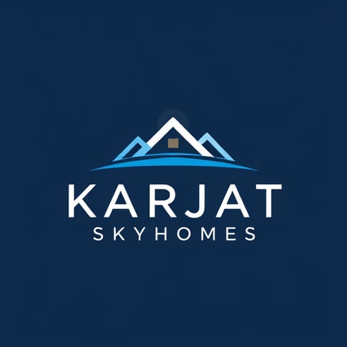 AI Design for Logo design for Karjat Skyhomes, a modern real estate and housing community in Karjat. Style should be minimal, clean, and futuristic. Use sky elements (like abstract clouds, horizon, or a subtle sun) blended with a home/architecture symbol. Color palette modern and premium — shades of blue, white, and a touch of gold. The design should feel elegant, trustworthy, and aspirational."
