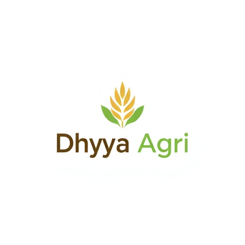 AI Design for Minimalist for an agricultural company named "Dhyeya Agri": A stylized abstract representation of a grains wheat or seedling, suggesting growth and sustainability. Earthy greens and browns, with a touch of sky blue. Clean, sans-serif font with a natural, organic feel. Design inspired by modern organic farming and biophilic design, with clean lines and a focus on natural forms. Visual execution will be simple and scalable, with a single, cohesive mark. White background.