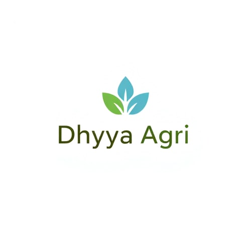 AI Design for Minimalist for an agricultural company named "Dhyeya Agri": A stylized abstract representation of a leaf or seedling, suggesting growth and sustainability. Earthy greens and browns, with a touch of sky blue. Clean, sans-serif font with a natural, organic feel. Design inspired by modern organic farming and biophilic design, with clean lines and a focus on natural forms. Visual execution will be simple and scalable, with a single, cohesive mark. White background.