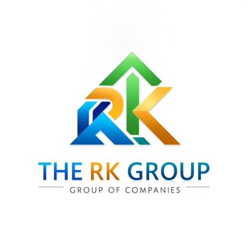 AI Design for 3D emblem logo for a diversified conglomerate named "THE RK GROUP GROUP OF COMPANIES" with a business growing theme: Abstract upward-trending geometric shapes forming a stylized "RK" intertwined with subtle imagery of growth and progress. Vibrant gradient of blues, greens, and golds, transitioning from deep blues at the base to bright golds at the peak. Bold, modern sans-serif typeface for "THE RK GROUP" with a slightly more refined, yet still strong, sans-serif for "GROUP OF COMPANIES" positioned subtly beneath. Design influenced by modern corporate architecture and abstract representation of upward momentum. Visual execution with polished metallic textures, subtle reflections, and sharp, clean edges. Subtle, soft gradient background.