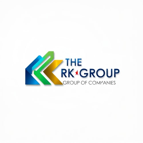 AI Design for 3D emblem logo for a diversified conglomerate named "THE RK GROUP GROUP OF COMPANIES" with a business growing theme: Abstract upward-trending geometric shapes forming a stylized "RK" intertwined with subtle imagery of growth and progress. Vibrant gradient of blues, greens, and golds, transitioning from deep blues at the base to bright golds at the peak. Bold, modern sans-serif typeface for "THE RK GROUP" with a slightly more refined, yet still strong, sans-serif for "GROUP OF COMPANIES" positioned subtly beneath. Design influenced by modern corporate architecture and abstract representation of upward momentum. Visual execution with polished metallic textures, subtle reflections, and sharp, clean edges. Subtle, soft gradient background.
