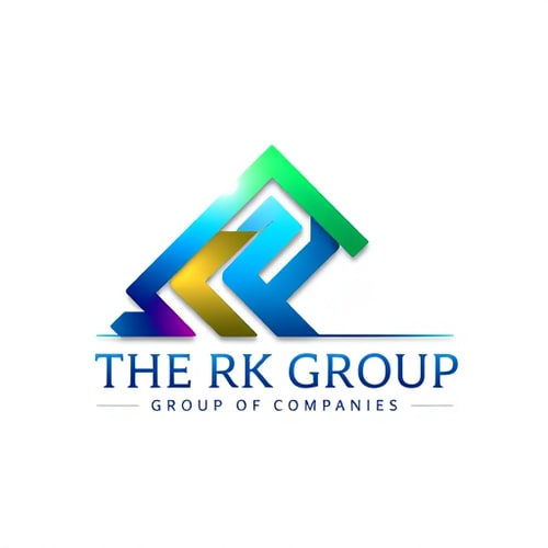 AI Design for 3D emblem logo for a diversified conglomerate named "THE RK GROUP GROUP OF COMPANIES" with a business growing theme: Abstract upward-trending geometric shapes forming a stylized "RK" intertwined with subtle imagery of growth and progress. Vibrant gradient of blues, greens, and golds, transitioning from deep blues at the base to bright golds at the peak. Bold, modern sans-serif typeface for "THE RK GROUP" with a slightly more refined, yet still strong, sans-serif for "GROUP OF COMPANIES" positioned subtly beneath. Design influenced by modern corporate architecture and abstract representation of upward momentum. Visual execution with polished metallic textures, subtle reflections, and sharp, clean edges. Subtle, soft gradient background.