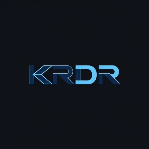 AI Design for Letterform AND SIMBEL for a computer sales and service company named "KRDR": Abstract geometric shapes representing data flow and circuitry, Design a sleek and futuristic aesthetic, incorporating subtle gradients and sharp lines, on a dark gray background.
