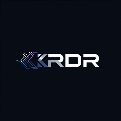 AI Design for Letterform AND SIMBEL for a computer sales and service company named "KRDR": Abstract geometric shapes representing data flow and circuitry, Design a sleek and futuristic aesthetic, incorporating subtle gradients and sharp lines, on a dark gray background.