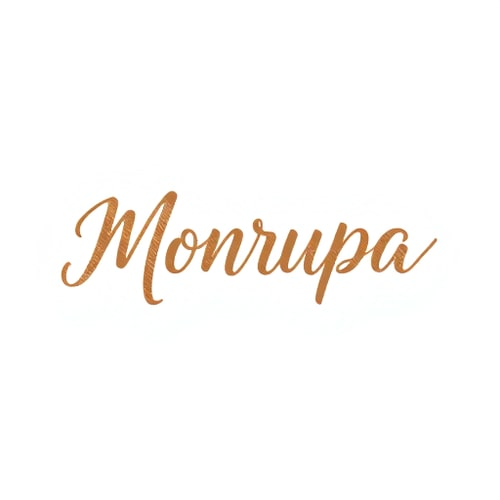 AI Design for Letterform logo for a fictional brand named "Monrupa": Abstract calligraphy, muted earth tones, custom hand-drawn lettering with flowing curves and slightly elongated strokes. Design with an organic and artisanal influence, emphasizing a sense of natural elegance. Utilize a subtle textured finish for the lettering, on a plain white background.