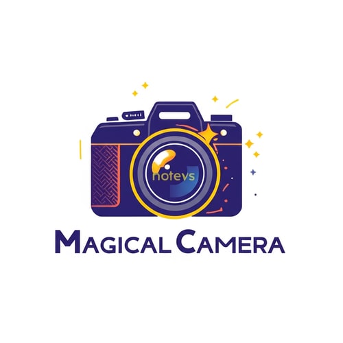 AI Design for change the text and write magical camera and adjust to the image inside properly