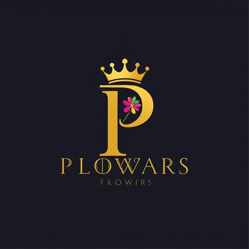 AI Design for i want to create logo for flower shop named Pandian Flowers the letter P in Pandian Flowers has a crown and tha text should be in golden and the background enhance the brand name it should be professtional not included flowers