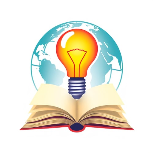 AI Design for a background of globe, on that a colourful bulb emerge from an opened book at bottom