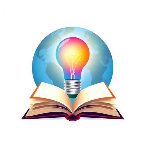 AI Design for a background of globe, on that a colourful bulb emerge from an opened book at bottom